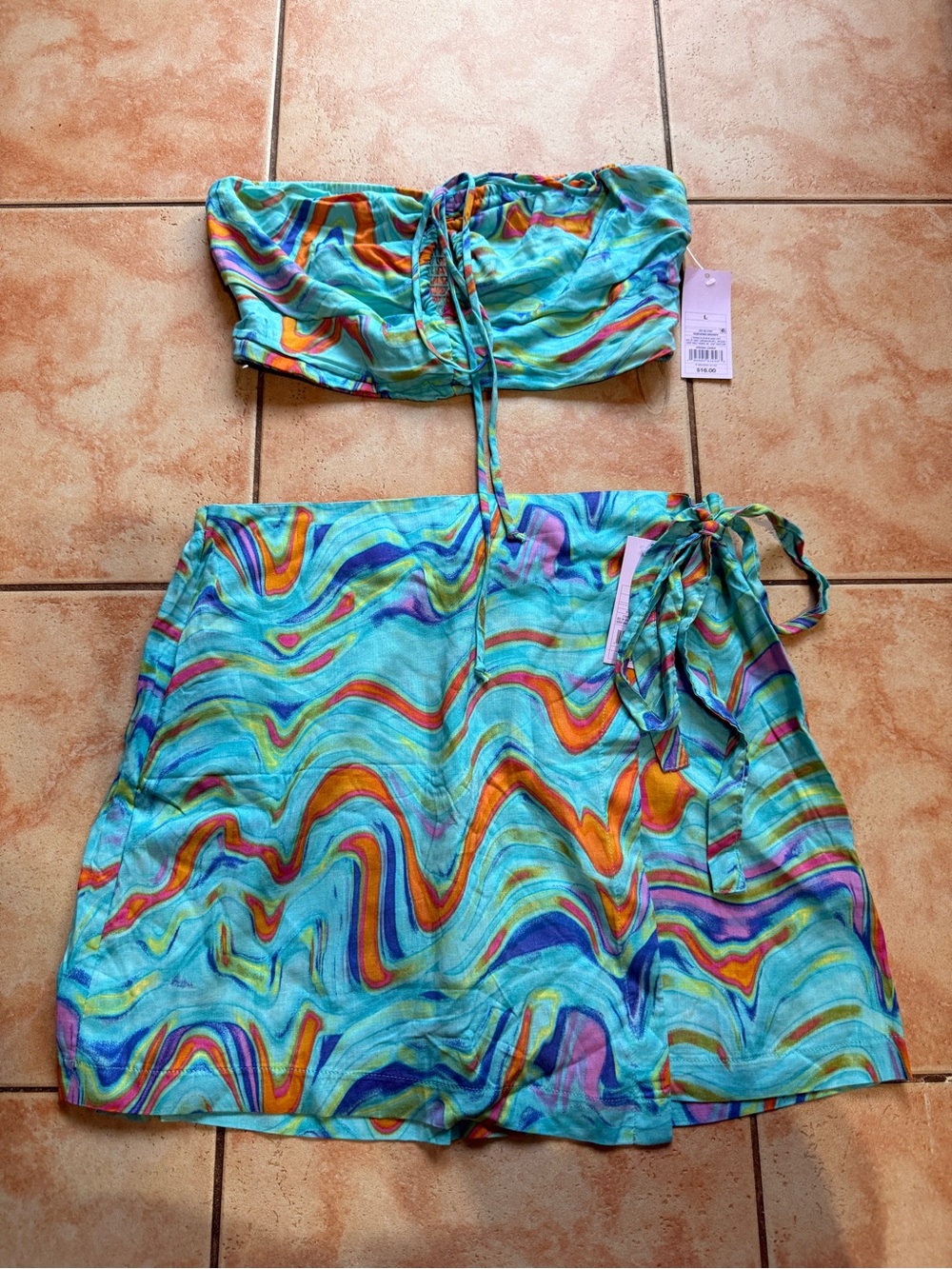 wild fable Turquoise Multicolor Swirl Two-Piece Skirt Set